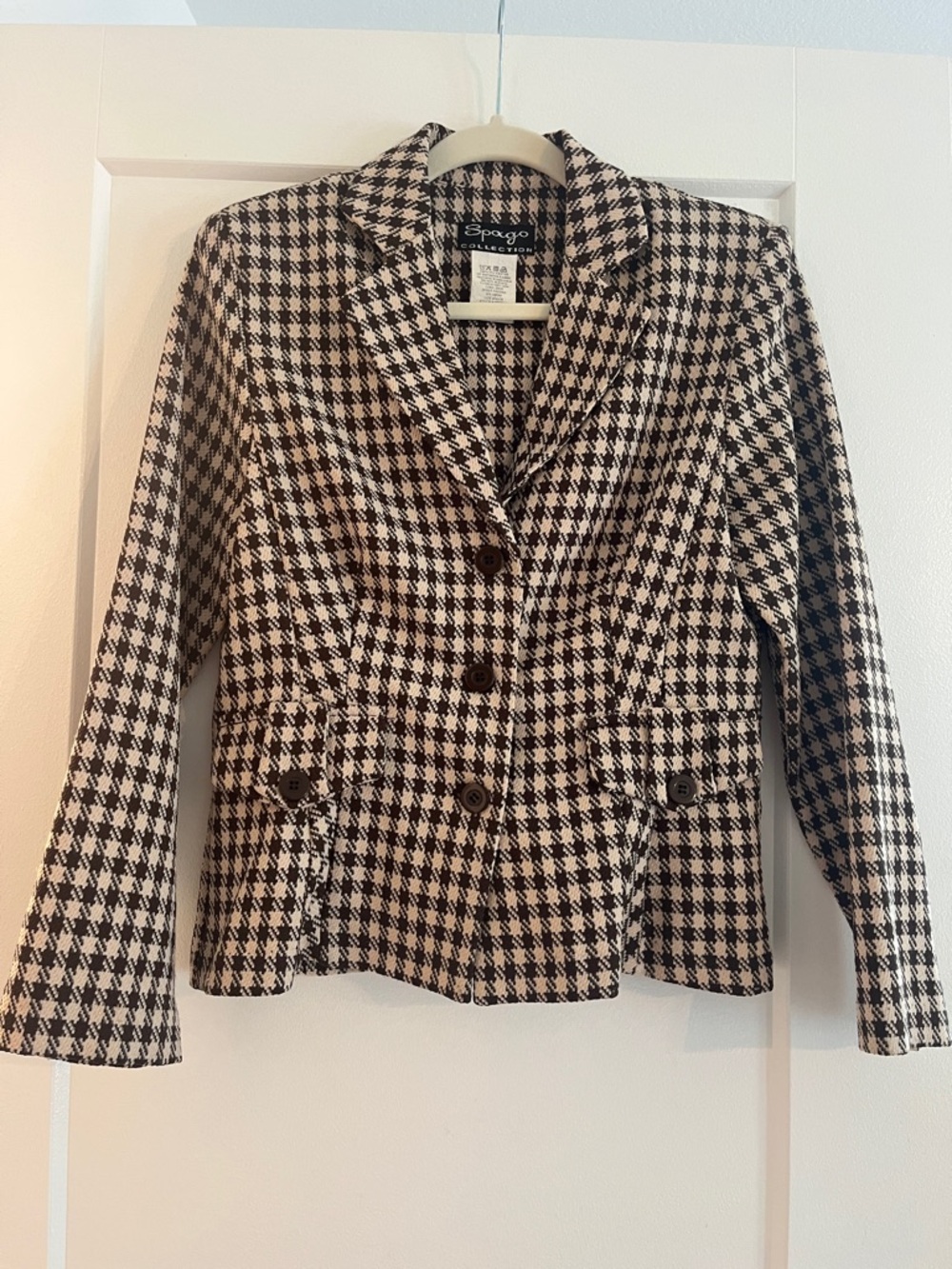 Brown and Tan Houndstooth Single-Breasted Blazer
